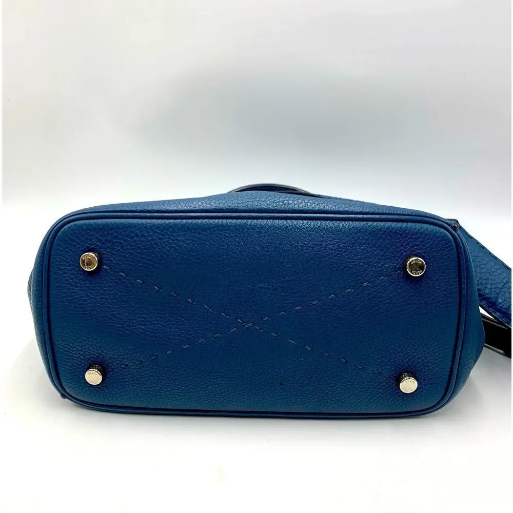 Auth Fendi Cuoio Romano Blue Selleria cLeather 2way Anna Bucket Bag Hobo Shopper